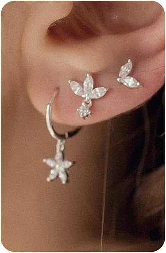 BodyBonita 3 Paires Boucles D'oreilles Femme Argent 925 Plaquée Or 14 Carats Pie