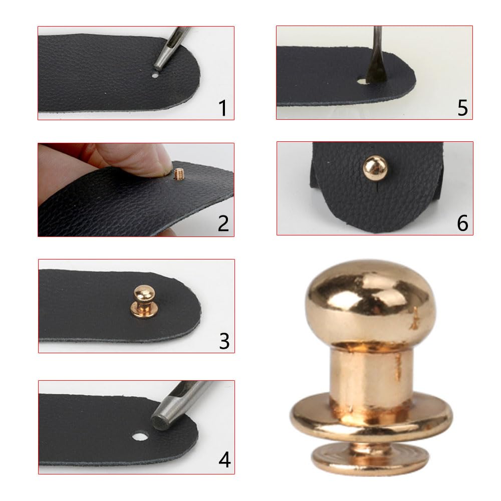 20x9mm Vis Dos Rivets Creux Rond Tête Cuir Goujons Noir 8 Ensembles