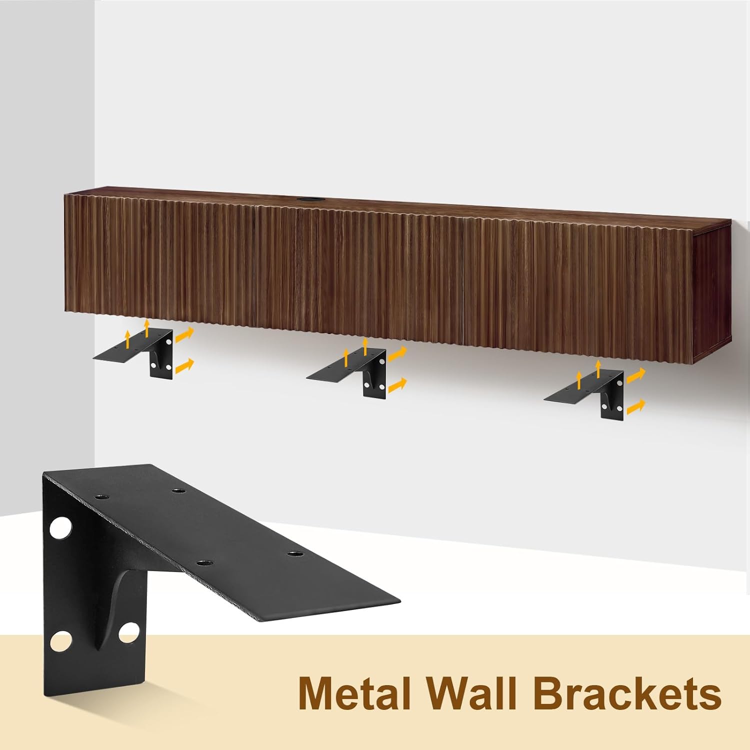 Floating TV Stand, Modern Wall Mount Entertainment Center TV Shelf, 70.7" Media Console Under TV Storage Cabinet with Fluted Doors, TV Consoles for Living Room, Floating Cabinet for Wall (Walnut)