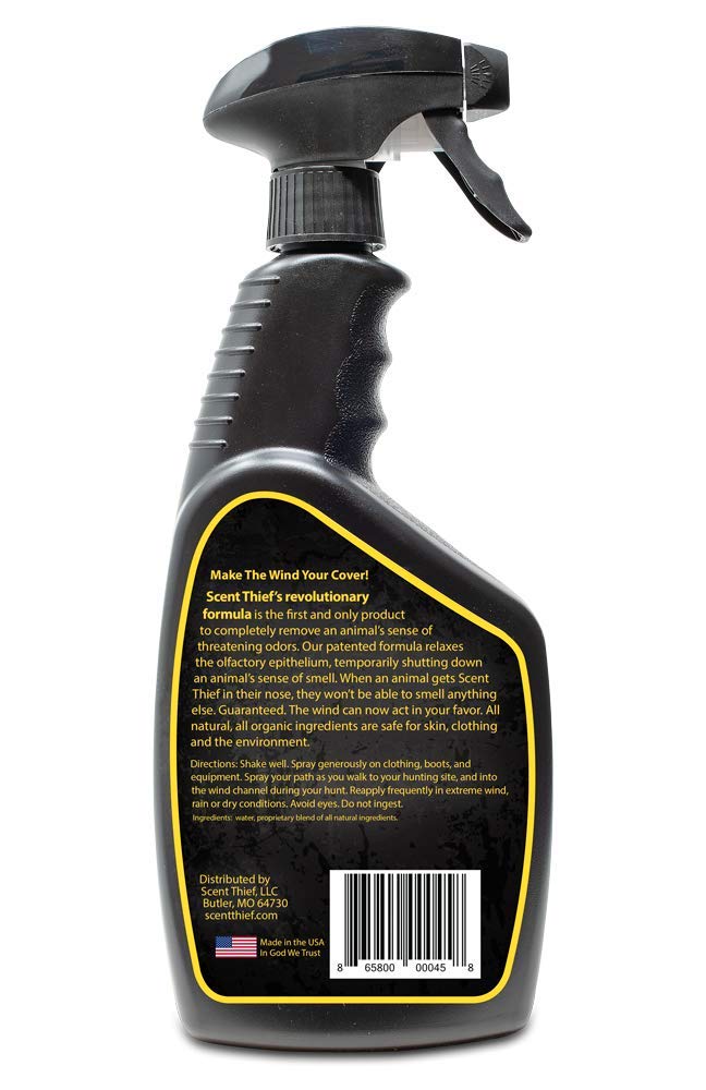 Scent Thief Accesorios de caza de ciervos de 680.4 g. Spray de caza de campo removedor de aroma de ciervo, actúa como un bloqueador de olores y elimina la capacidad del animal para oler | Accesorios de caza de ciervos, elimina la capacidad del animal para