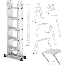 LUISLADDERS 18.5 FT Folding Ladder, Aluminum Multi-Position 7-in-1 Ladder, Heavy Duty Combination Ladder, EN131 Standard, 330 lbs Capacity 18.5 Ft