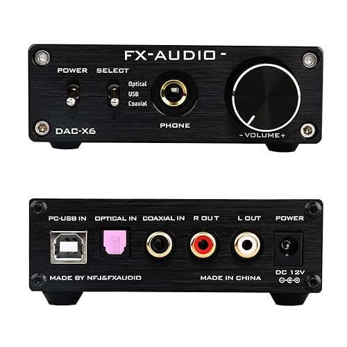 Miniatura 2 de FX-Audio DAC-X6 Amplificador de auriculares Mini HiFi 2.0 Decodificador de audio digital Entrada DAC USBCoaxialSalida óptica RCAAmplificador de