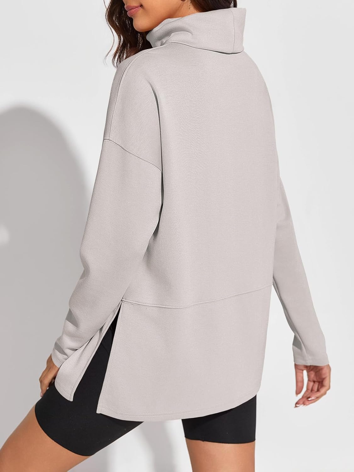 Fisoew Women's Turtleneck Oversized Sweatshirt Casual Long Sleeve Loose Side Slit Pullovers Tunic Tops - Image 4