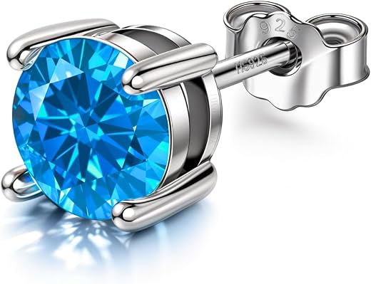 HIGHSPARK 925 Silver Men's Birthstone Solitaire Stud Earring | 92.5 Sterling Silver and Diamond like Brilliance Sparkling ...