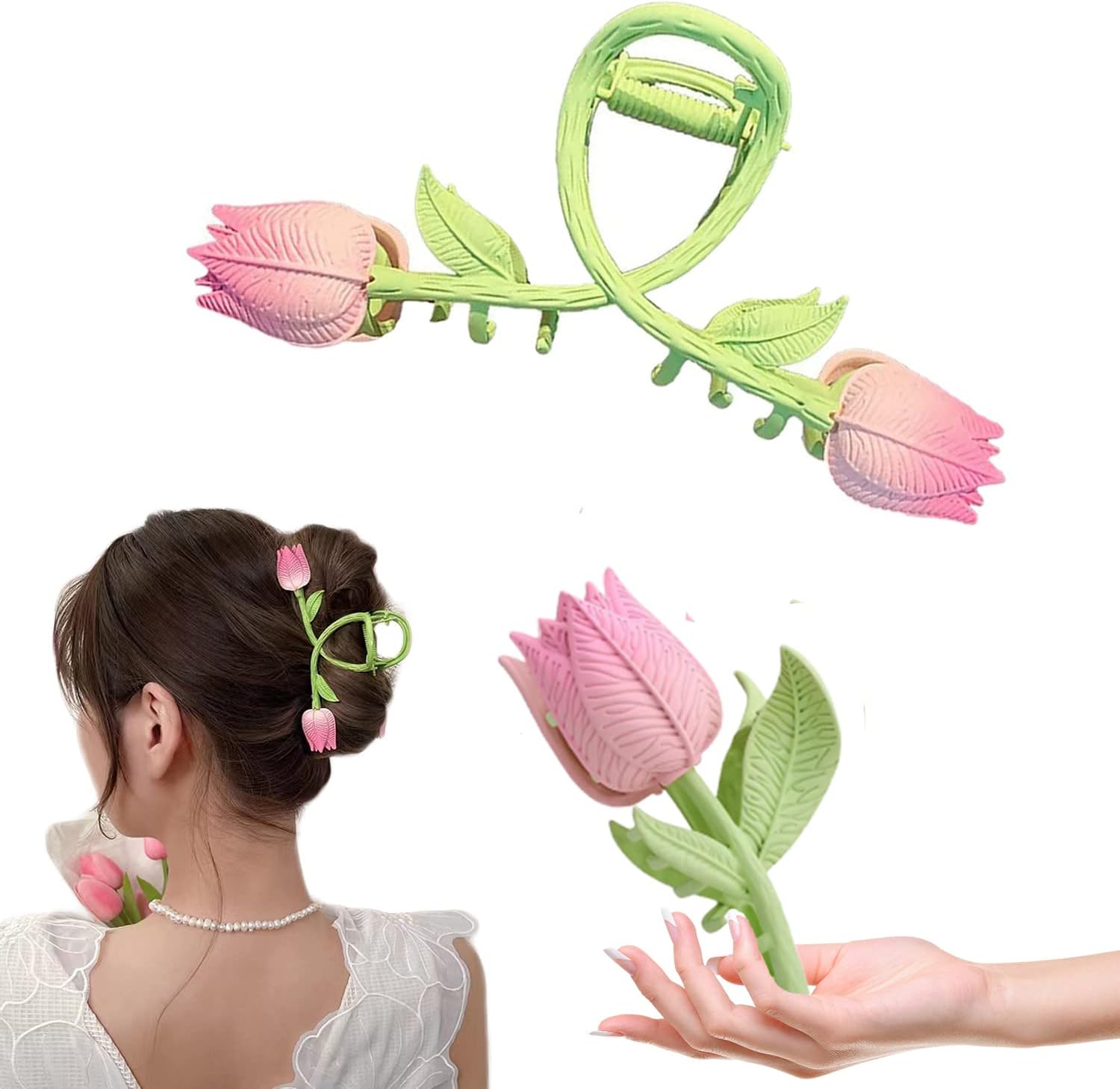 MAKINGTECMAKINGTEC Tulip Hair Clip, 2 Pcs Women's Sweet Tulip Flower Hair Clips, Fashion Tulip Flower Shaped Claw Clips, Elegant Large Non-Slip Hair Clips Fashion Elegant Hair Accessories