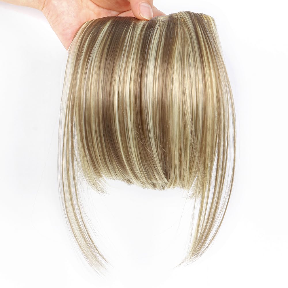 LEEONSFringe Bangs Hair Extensions Clip in Bangs 6" Short Straight Hairpiece Front Neat Bang Two Side Blonde(18H613#)