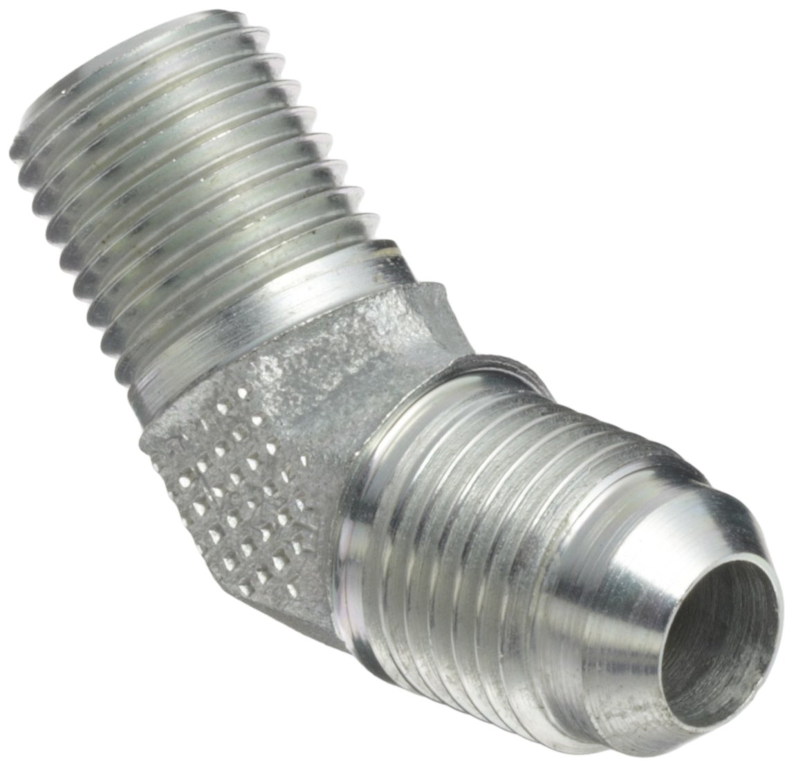 Eaton Aeroquip 2023-4-6S 45 Degree Male Elbow, JIC 37 Degree & NPT End Types, Carbon Steel, 1/4 NPT(m) x 3/8 JIC(m) End Size, 3/8