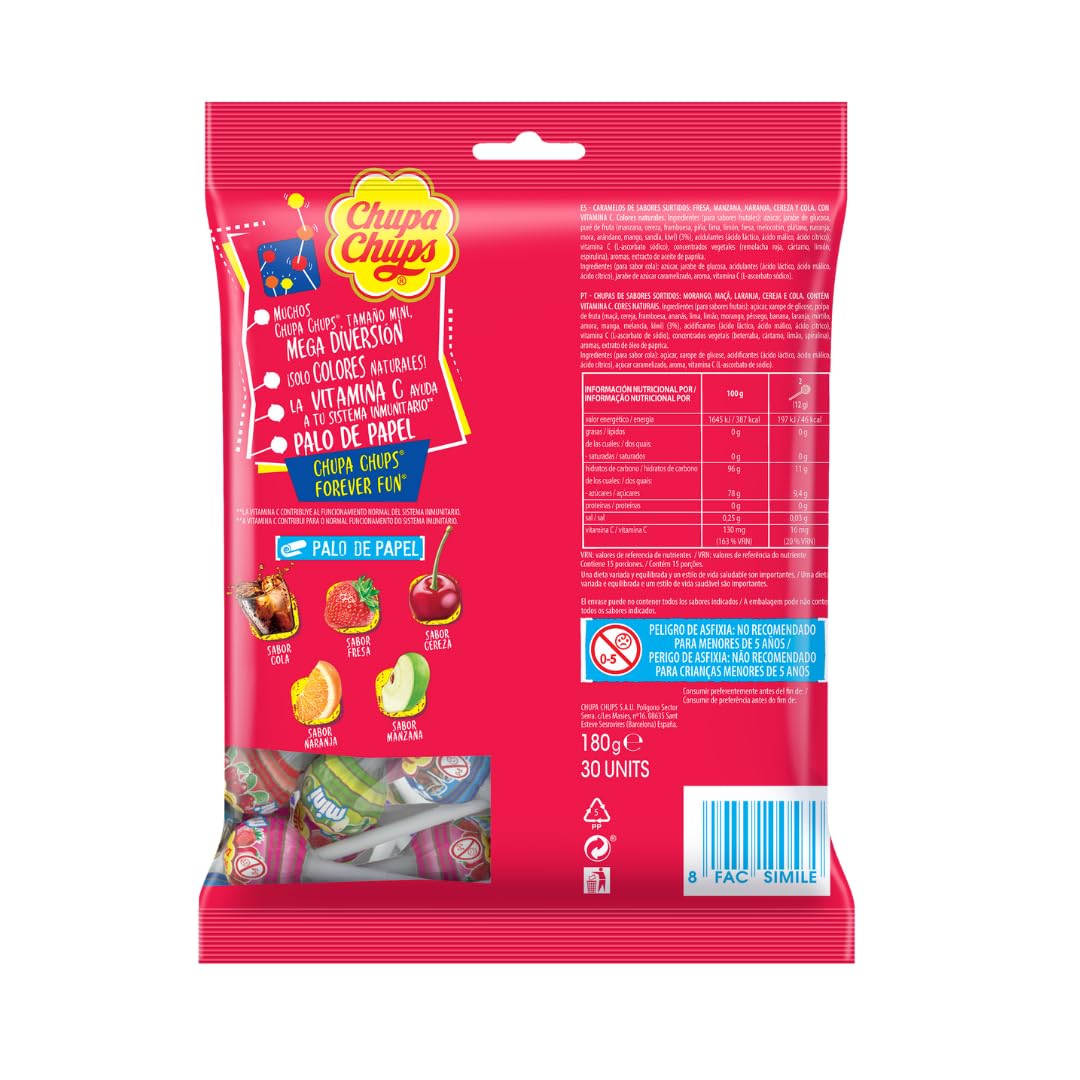 Chupa Chups Caramelo con Palo Sabores Variados Bolsa 30 x 6 g