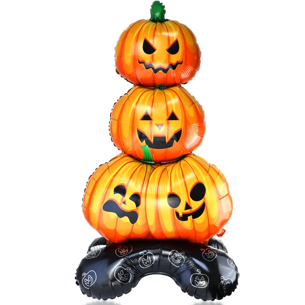 1 Pack Halloween Pumpkin Balloons Halloween Aluminum Foil Pumpkin Piles Balloon Standable Haunted House Pumpkin Mylar Balloon for Halloween Indoor Outdoor Party Decoration Supplies