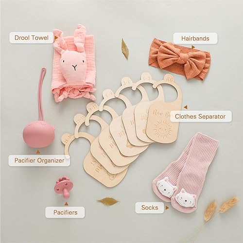 Miniatura 2 de Set de regalo para bebés recién nacidas, cesta de regalo de baby shower con diadema de lazo, calcetines, manta calmante para bebé, toalla para baba,