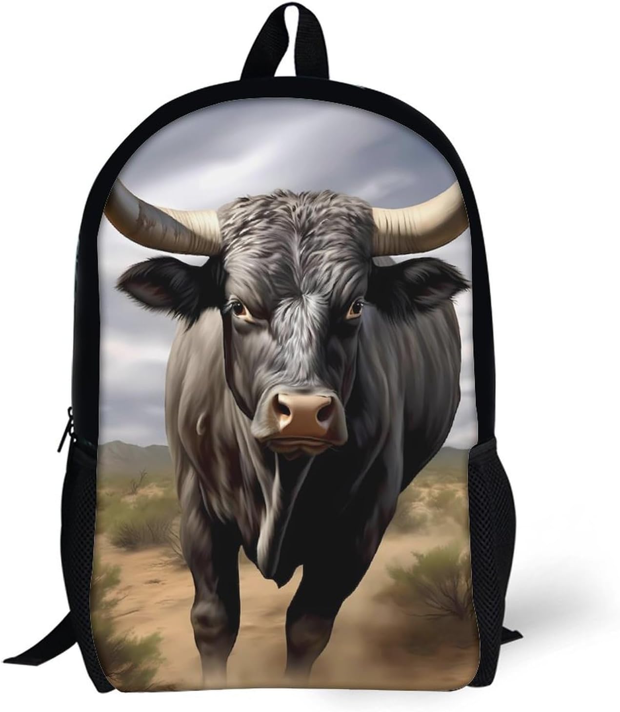 The Bull Horns Funny 17 Inch Backpack Classic Daypack with Adjustable Shoulder Straps for Men Women Travel Camping