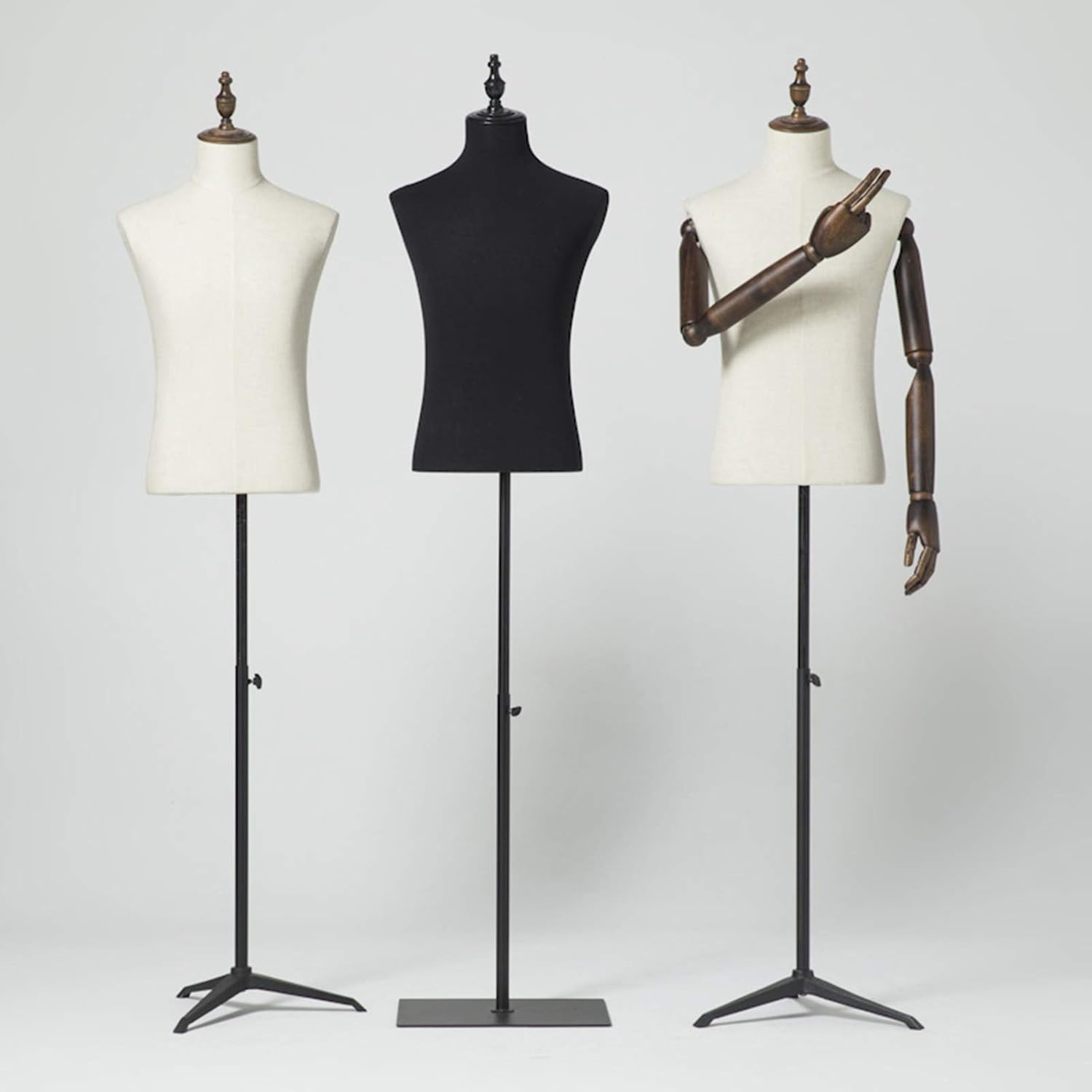 Brown Male Dress Form Mannequin Torso with Adjustable Arms & Tripod Stand, Durable Plastic Upper Body Display for Men’s Clothing, Perfect for Tailoring & Retail Use