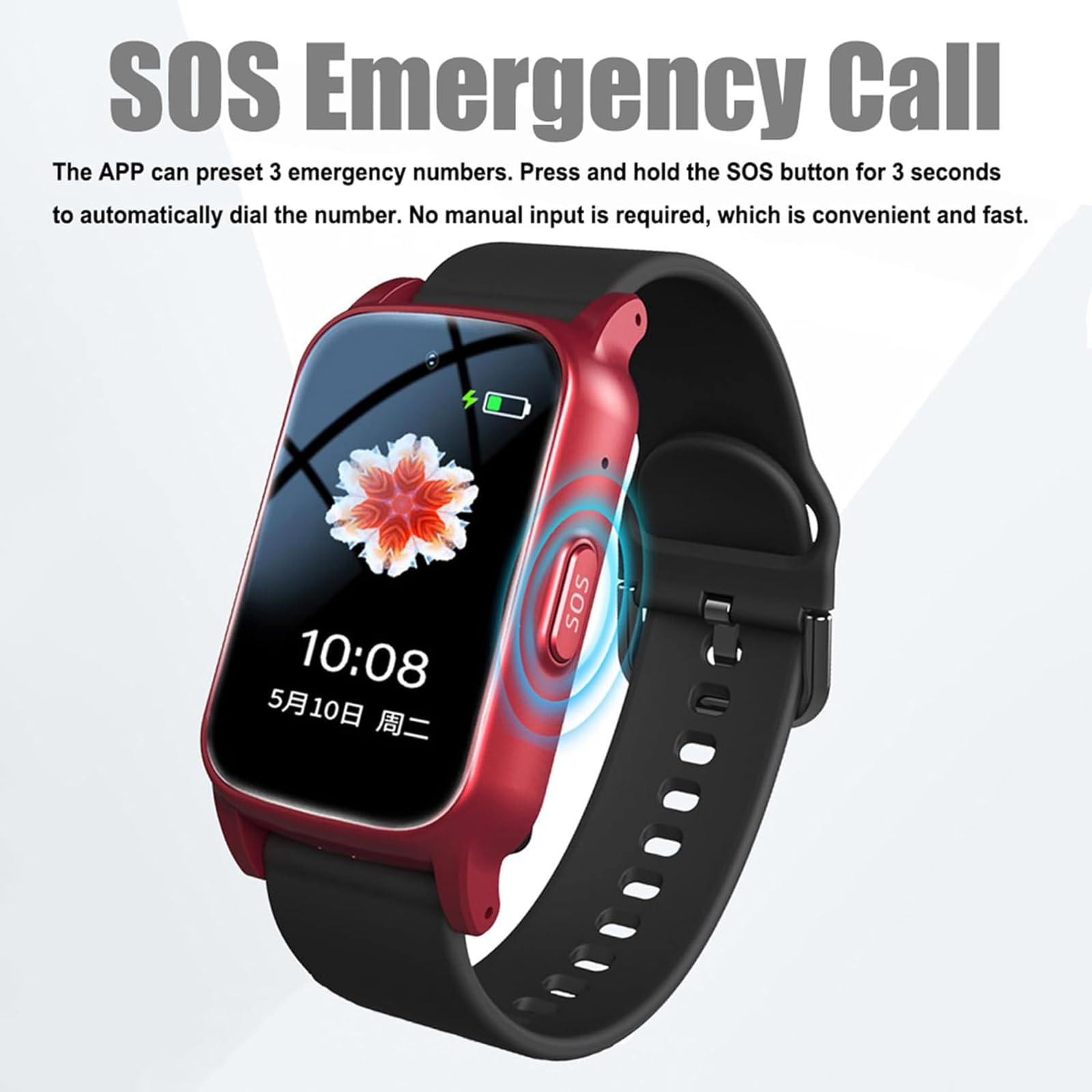 Orologio di sicurezza per anziani con pulsante SOS, chiamata vocale HD, impermeabile, rilevamento di cadute per protezione di emergenza