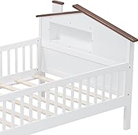 Vista 96 de Modern Full Size Platform Bed Storage Headboard and Safety Guardrail for Kids, Function Wood Platform Bed Frame with Built-in LED Light for Boy