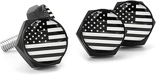 License Plate Bolts Decorative Kit, 4 PCS American Flag Black License Plate Screws Stainless Steel License Plate Frame Fasteners for Car Truck Motorcycle SUV (Flag Black)