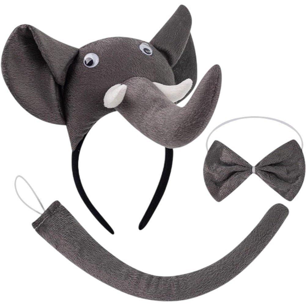 Keuyeo 1 Set Elephant Costume Accessories Kit for Includes Elephant Ear Headband Bow Tie Decor and Tail for Carnival and Party Fun