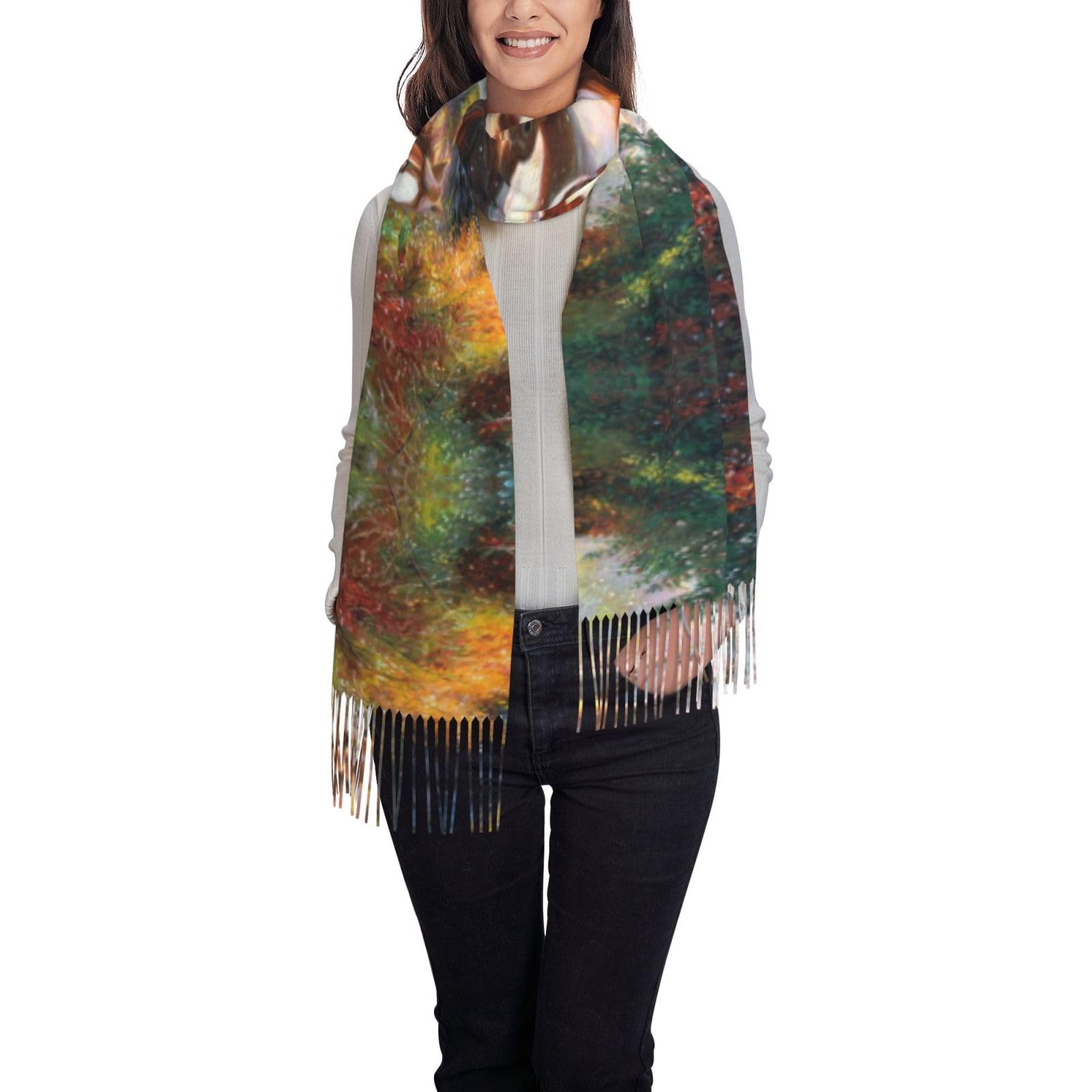 Hnnkloy Native American Indians Horses,Women's Fashion Imitation Cashmere Scarf, Lightweight Tassel Shawl 197x72 cm