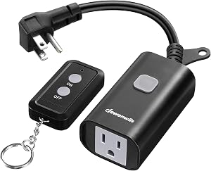 DEWENWILS Outdoor Remote Control Outlet, 15A Wireless Remote Control Switch, 100FT Control Range & 14AWG SJTW Power Cord, Weatherproof for Outdoor Appliances, 1 Remote Control+1 Outlet