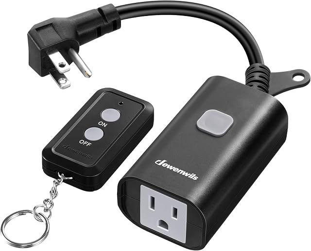 DEWENWILS Sortie de télécommande extérieure, 15A Interrupteur de télécommande sans fil, 100FT Portée de contrôle & 14AWG SJTW Cordon d'alimentation, étanche pour les appareils extérieurs, 1 Sortie de la télécommande+1