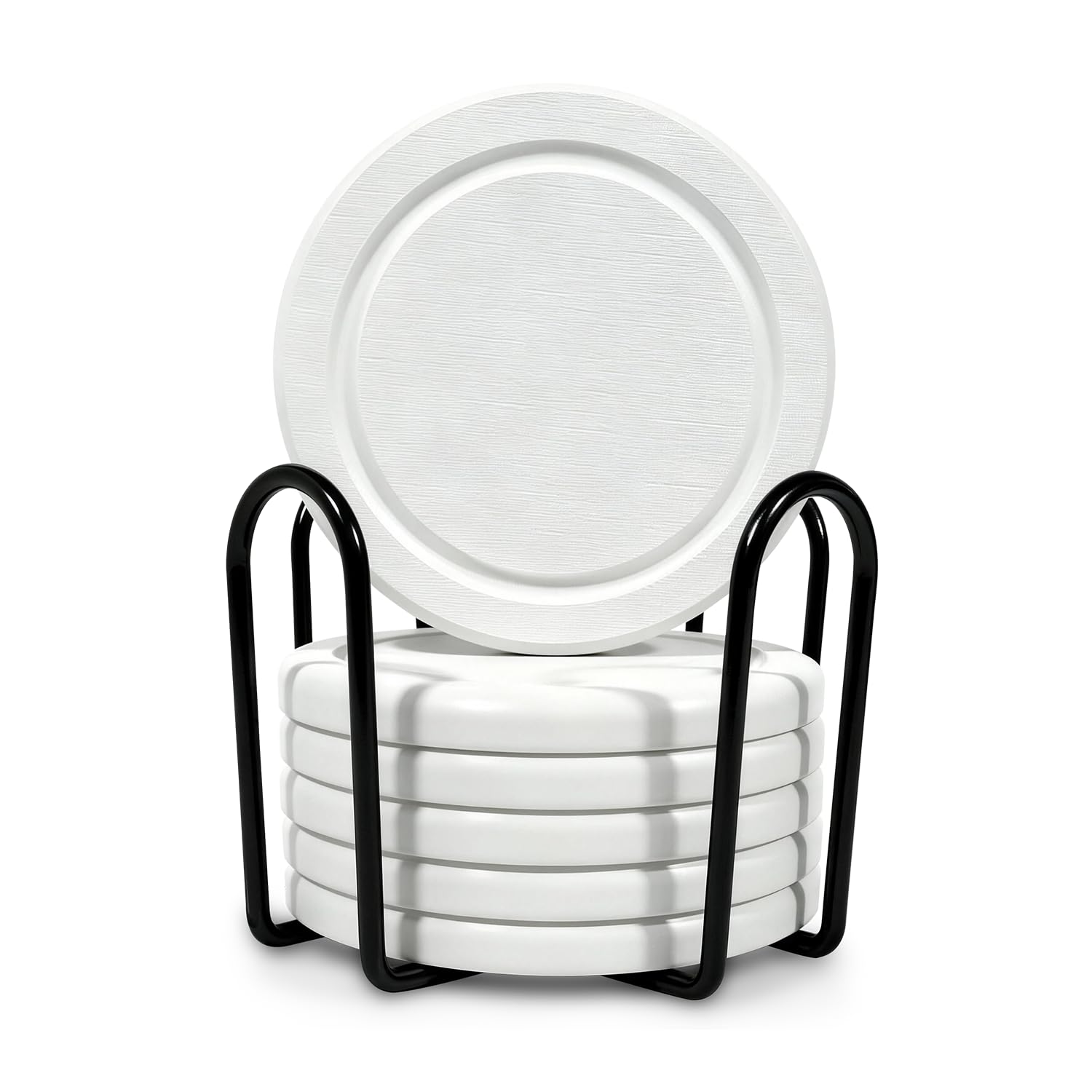 Dessous de verre rond céramique de 10.2 cm absorbant avec support