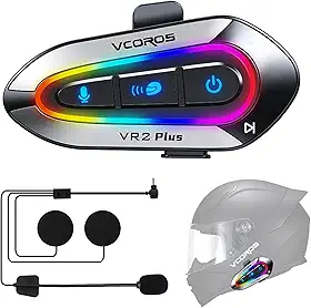 VCOROS Fone de Ouvido para Capacete de Motocicleta com Luzes Rgb, Intercomunicador Bidirecional para 2 Motociclistas, Compartilhamento de Música (N+), Chip Duplo Jl6.0, Mixagem de Cenas, À Prova