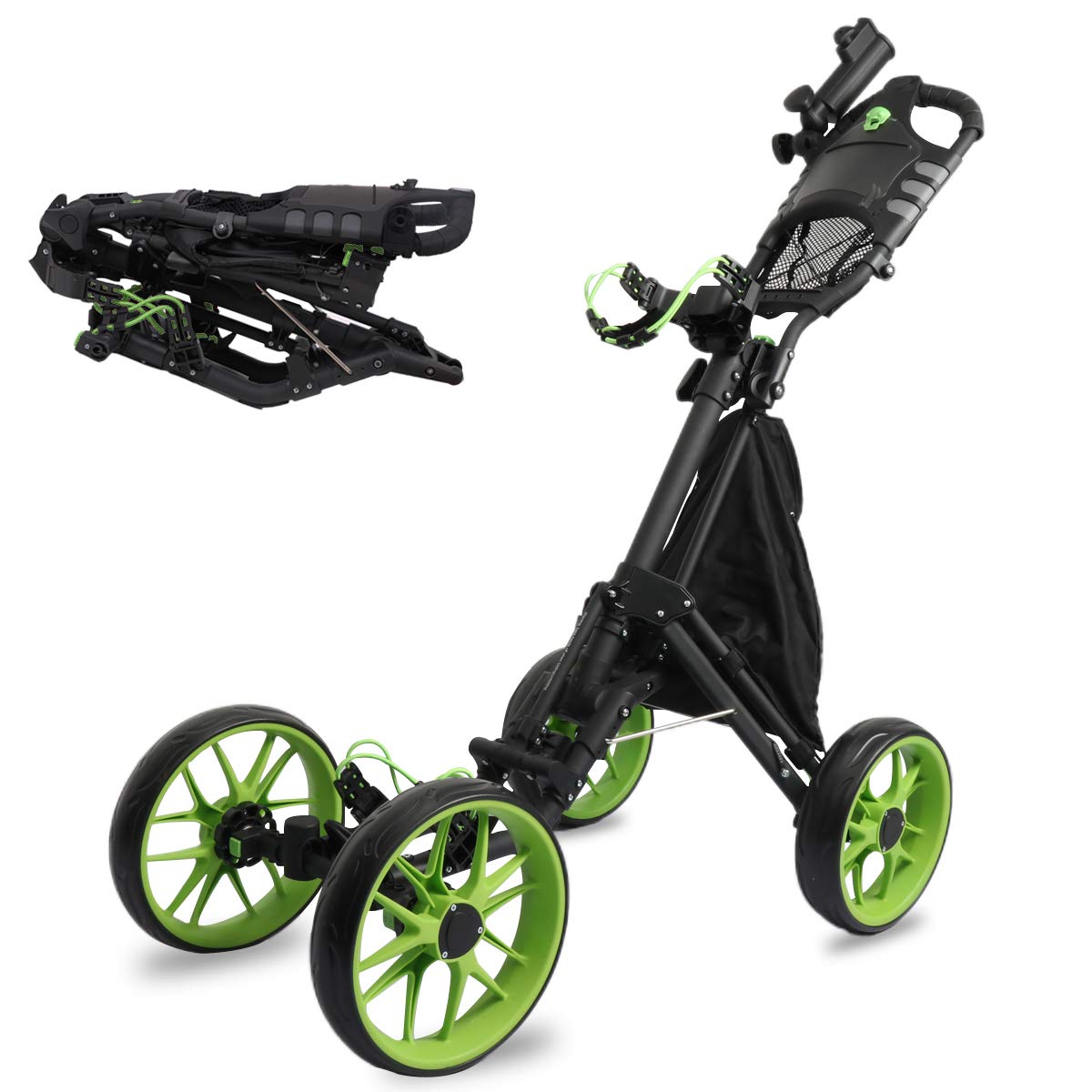 Buy 4 Wheel Golf Push Pull Cart, One Click Folding Compact Golf Push