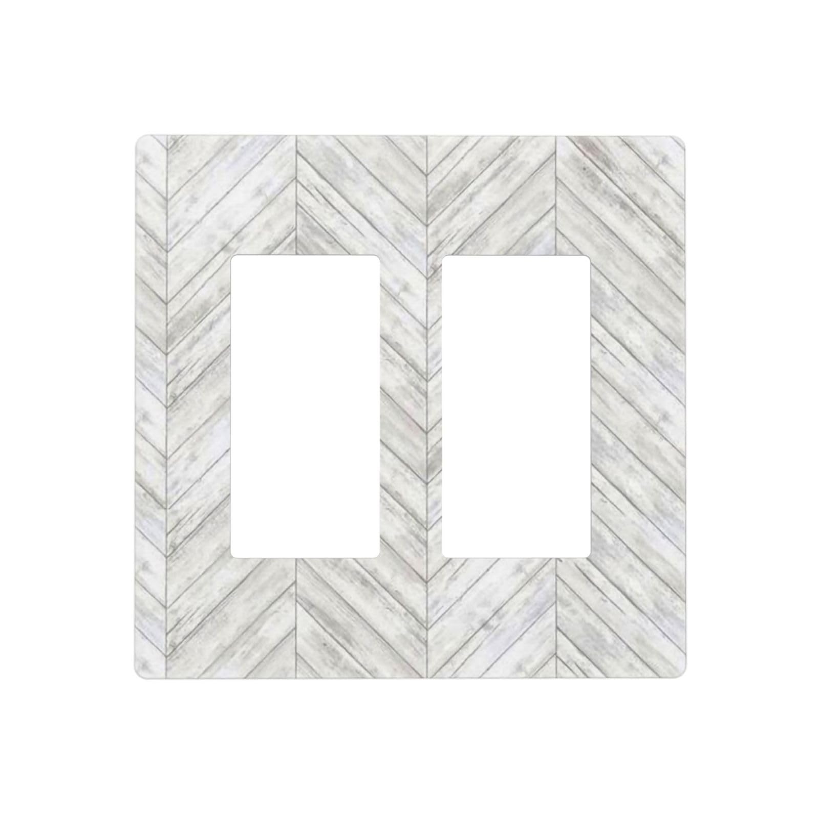 White/Grey Herringbone Wood Wooden Decorative 2 Gang Double GFCI Decorator Rocker Light Switch Cover Outlet Wall Plate Electrical Faceplate Screwless