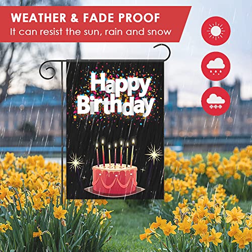 Happy Birthday Big Cake Garden Banner Cartoon Double-Sided Printing Linen Outdoor Sign Lawn Sign House Sign Poster Party Decoration Supplies Suitable For Birthday Party (12 X 18 Inches) (Black-4) #TOP3