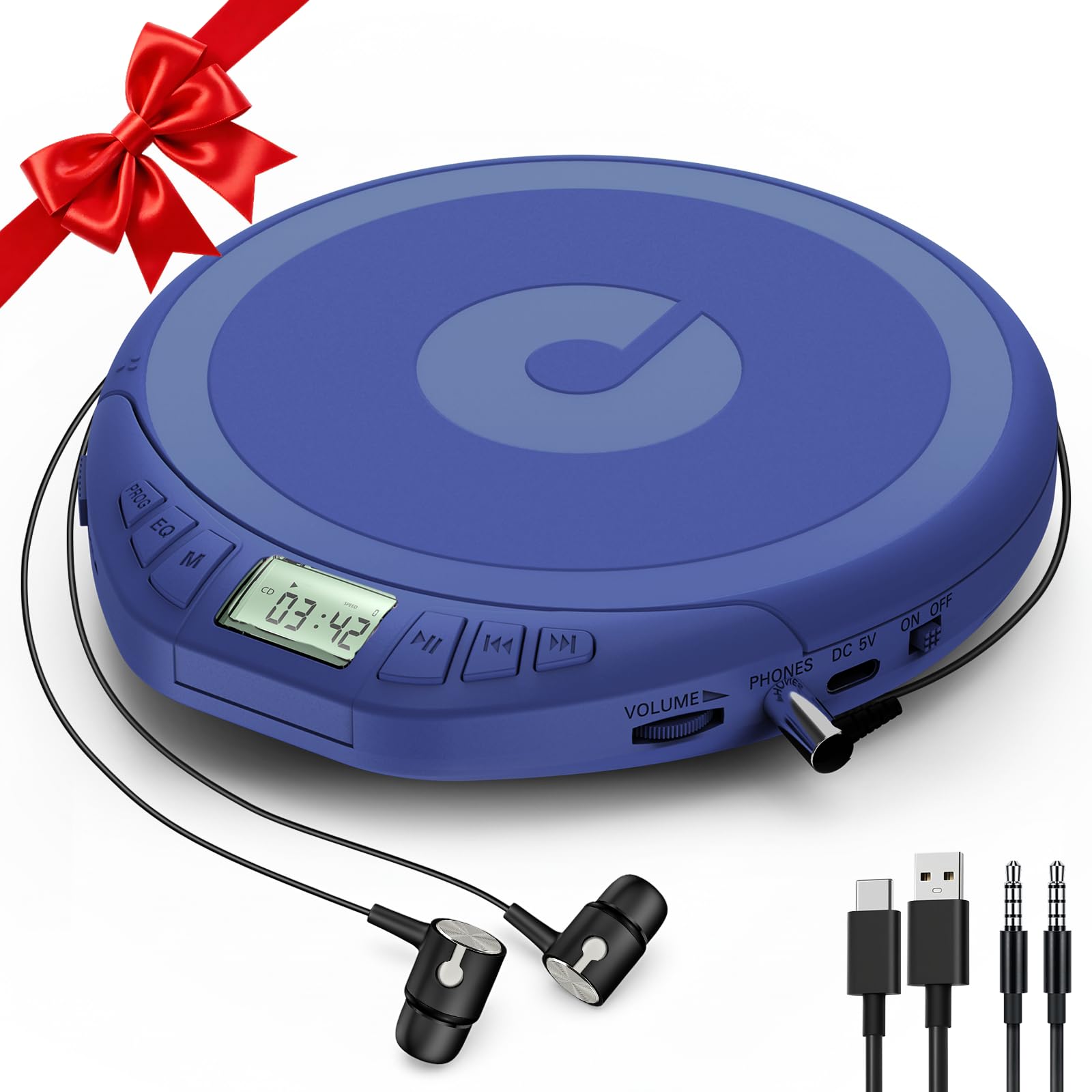 Portable CD Player for Car: Kegaudio with Earphones Anti-Skip LCD Display Personal Disman Disc Player for Car & Sports Supports MP3 WMA PROG & Memory Function-image-44