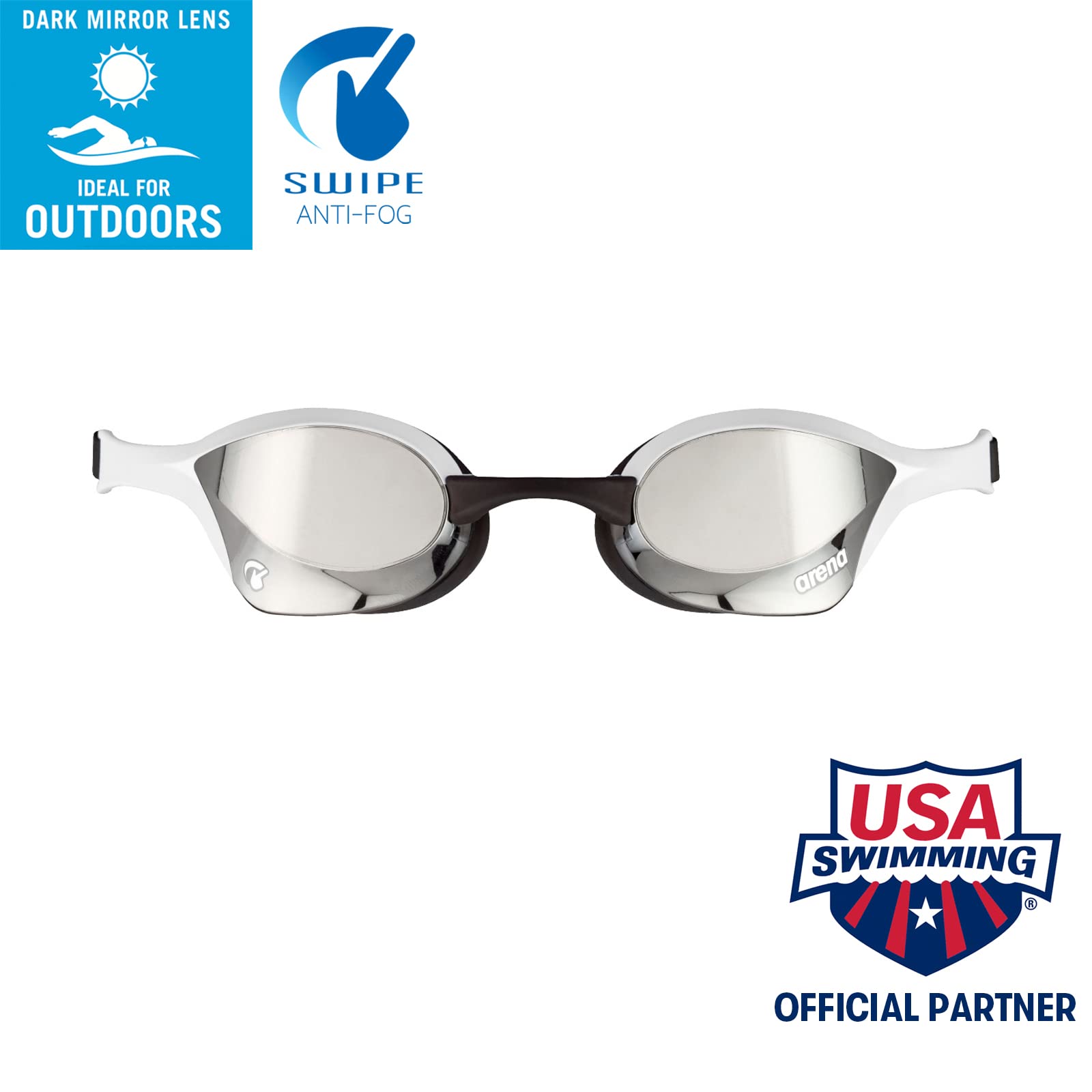 ARENA Cobra Ultra Swipe MR, Occhialini Unisex Adulto, Silver-White, TU & Astuccio per Occhialini da Nuoto, Custodia Occhialini, Astuccio Rigido, Goggle Case, Colore Nero