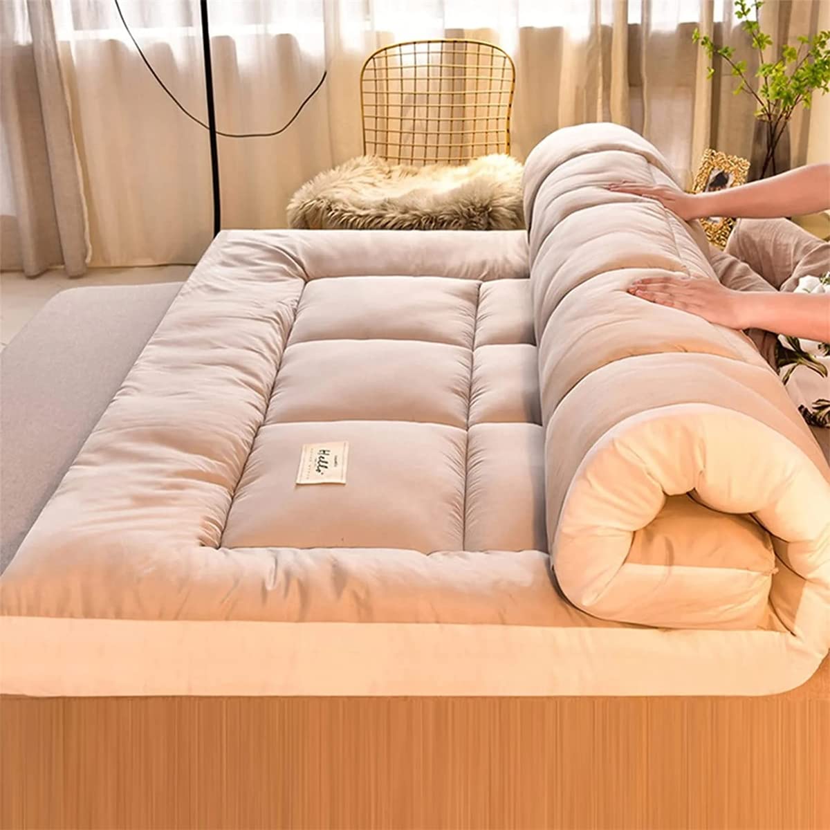 Folding Roll Up Futon Mattress, Quilting Tatami Mattres, Thicker Japanese Floor Mattress Folding Tatami Floor Mat, Non-Slip Dormitory Sleeping Mattress Pad for Adult Child,Grey,Queen