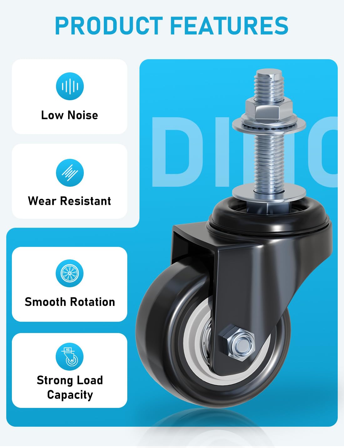 2" Swivel Caster Wheels Set of 4,Heavy Duty 440lbs Capacity No Noise,M10x10 Screws,2 Pack Locking with Brake
