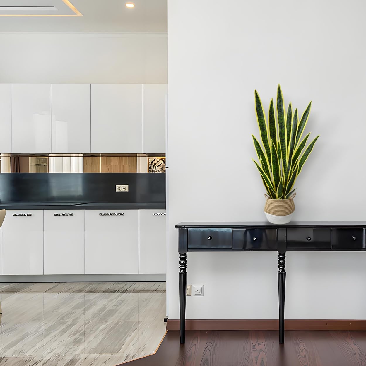 Warmplants Künstliche Schlangenpflanze, 91 cm, künstliche Sansevieria mit Korb, 88,9 cm, künstliche Schwiegermutter, perfekte künstliche Topfpflanze, Grün für Innenbereich, Zuhause, Büro, Geschäft