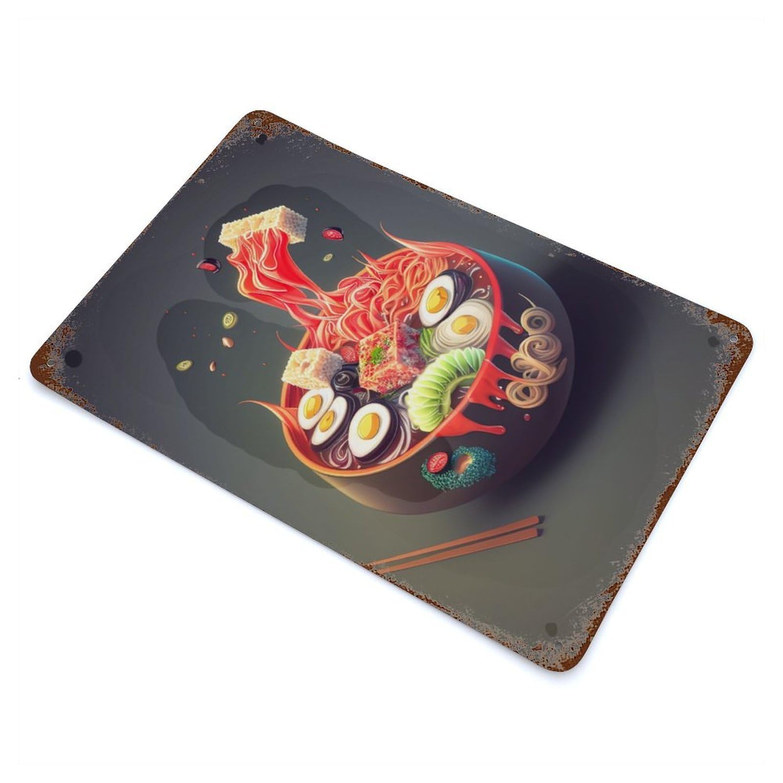 Ramen Japan Neon Distressed Metal Wall Sign 11.8"x7.9", Ideal for Garage, Bar And Workshop Decor