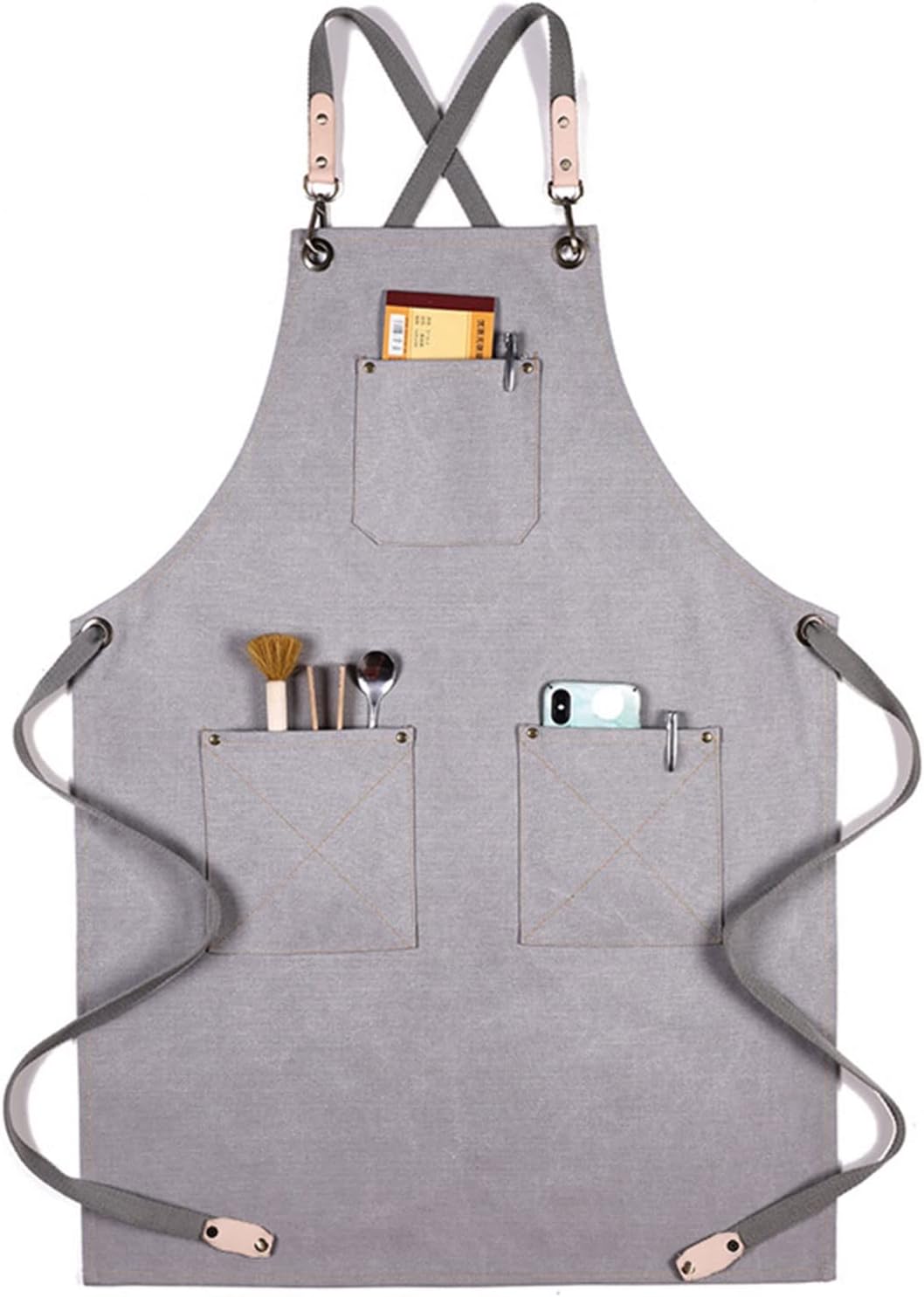 tool apron,Work Apron With Pockets, Work Apron Canvas Apron Workshop Tool Apron with Adjustable Straps for Barber,Kitchen,Gardener,Cafeshop (Color : Gray, Size : X-Large) (Color : Gray, Size : X-Large