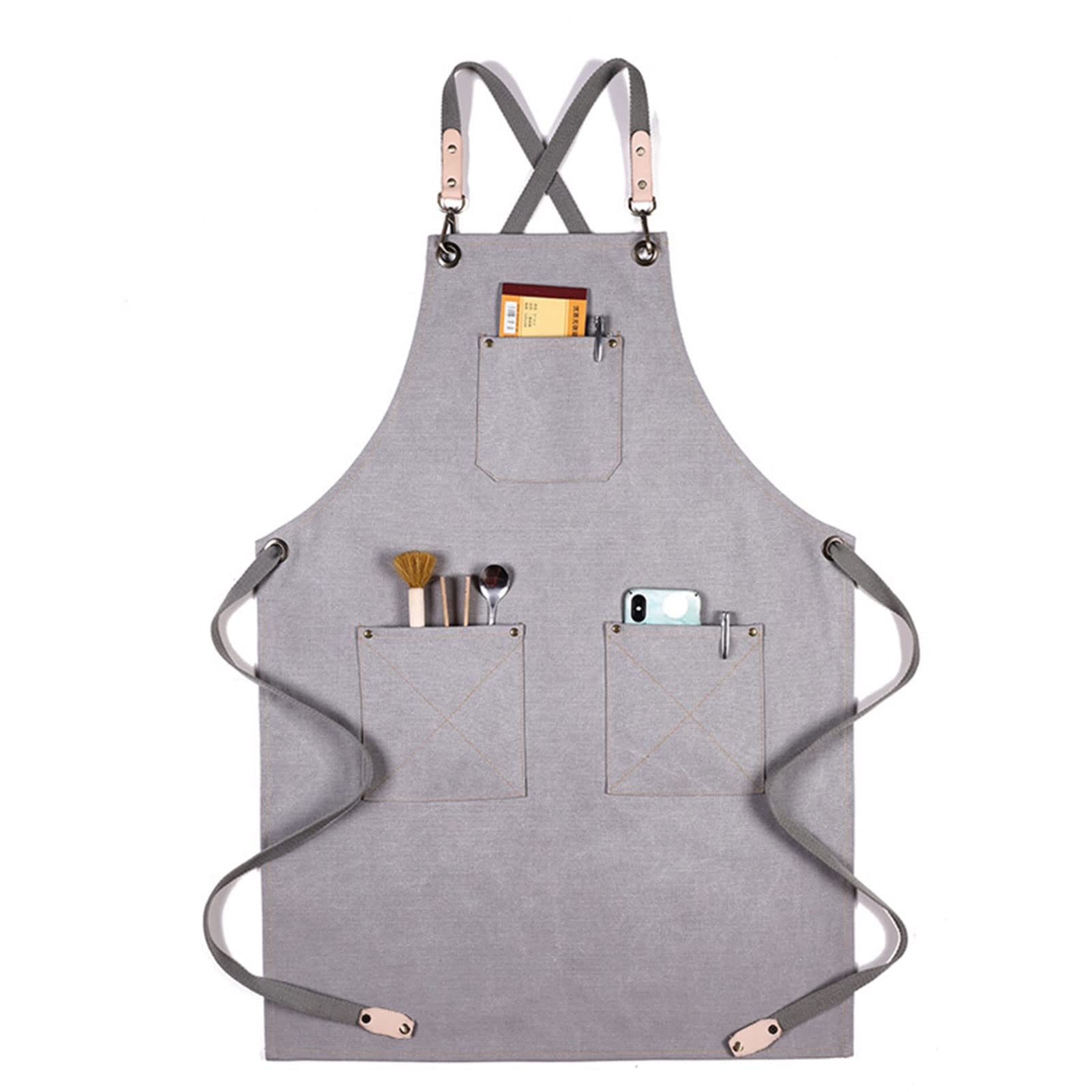 Workshop Bib Apron,Work Tool Apron, Fartuch roboczy Fartuch płócienny Fartuch warsztatowy z regulowanymi paskami do fryzjera, kuchni, ogrodnika, kawiarni (Kolor: szary, rozmiar: XL)