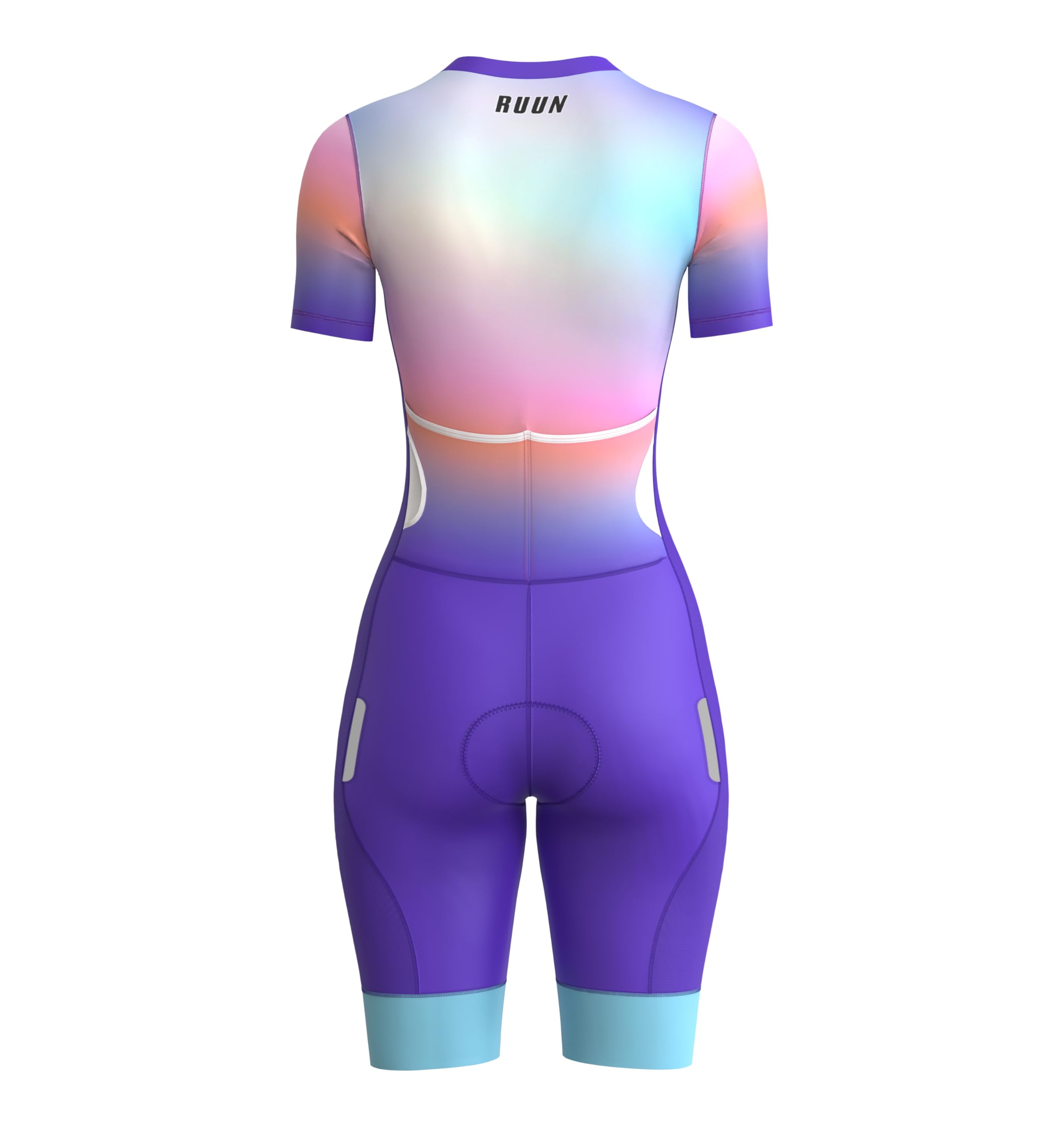 RUUN Traje de ciclismo para mujer, media manga con bolsillos, malla de triatlón, acolchado, con banda de fuerza y pinzas para las piernas