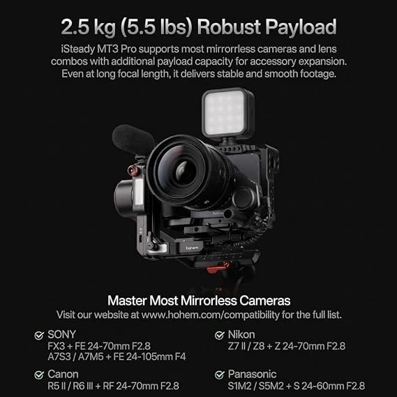 Hohem iSteady MT3 Pro Camera Gimbal Stabilizer, AI Tracking, 2.5kg Payload