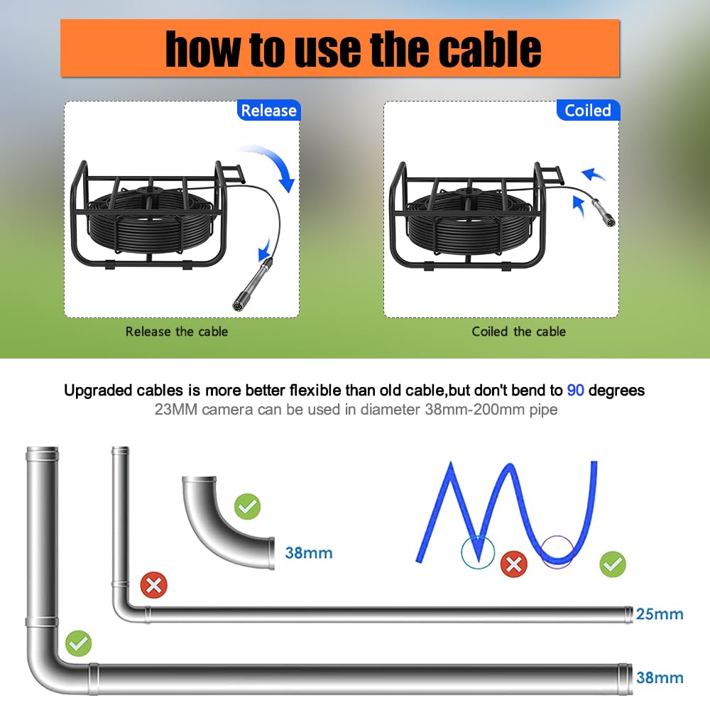 Telecamera di Ispezione tubi 30M, Telecamera per Fognatura Impermeabile IP68 con DVR, 7'' Schermo Professionale Telecamera Endoscopio 16GB