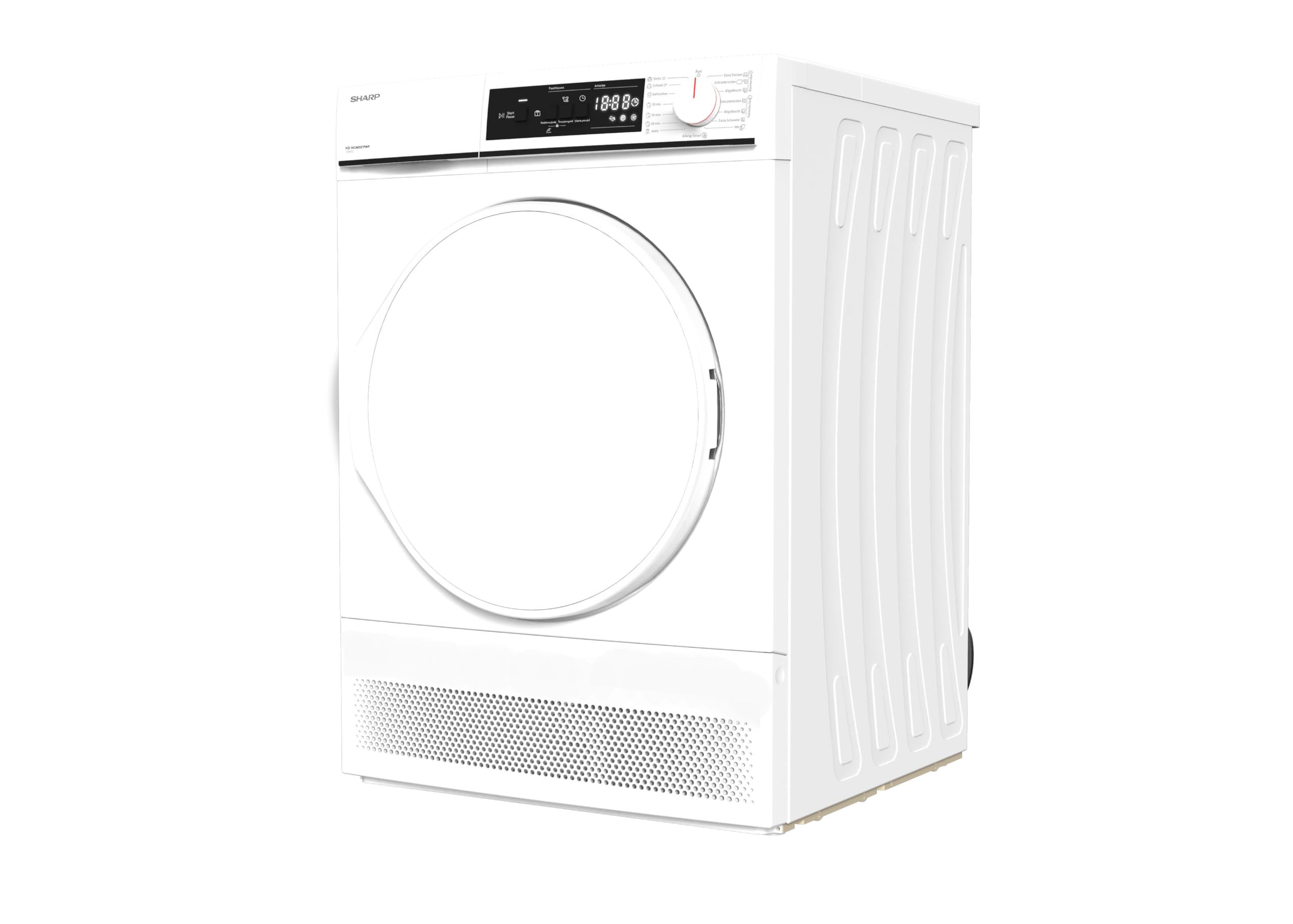 Sharp KD-NCA0S7PW9-DE Kondenstrockner Frontlader, 10 kg, 15 Programme, 29 Min. Kurzprogramm, Schontrommel, LED-Innenbeleuchtung, Kindersicherung, Weiß