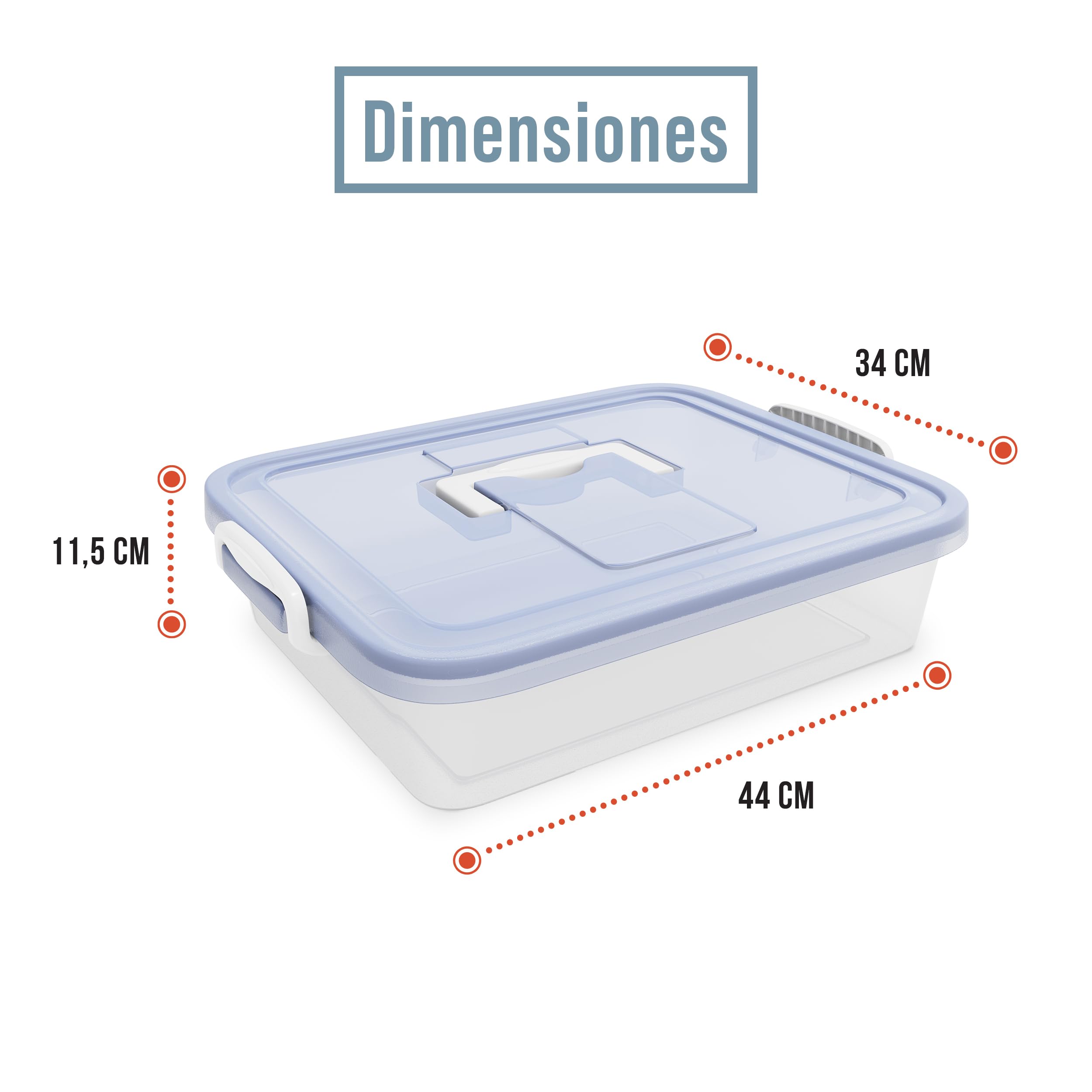Chef Pomodoro Caja con Tapa para Fermentar Bolas de Masa de Pizza, Contenedor Plástico, Caja Transparente con Práctica Asa de Transporte (Azul, 44 x 34 cm (Paquete de 2))
