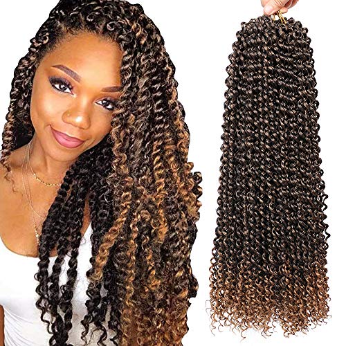6 Packs Passion Twist Hair Water Wave Curly Crochet Hair Short Ombre Black To Honey Blonde Bohemian Hair For Passion Twist Braiding Hair Synthetic Passion Crochet Braids Hair Extensions(14",T1B/27#)