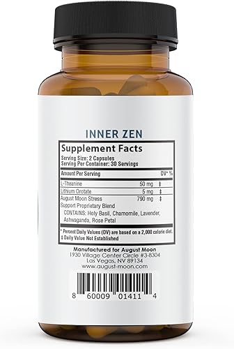 Miniatura 2 de August Moon - Soporte orgánico para el estrés - 60 cápsulas veganas en una botella de vidrio - Suministro para 30 días