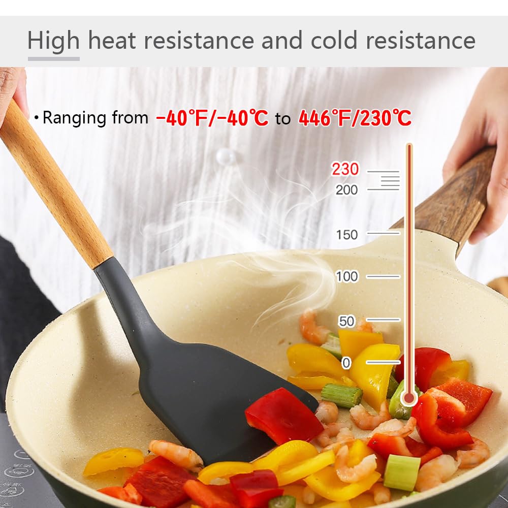 Set Utensili Da Cucina In Silicone Con Manico Legno - 12 Pezzi Resistente Al Calore - Foto 2