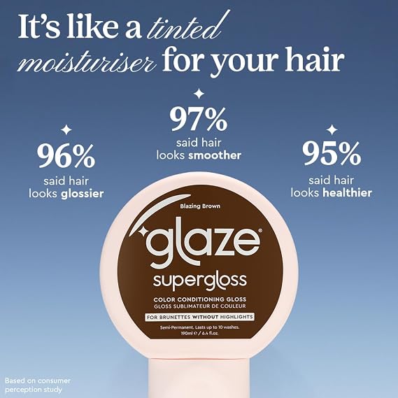 Glaze Supergloss Color Conditioning Gloss Hydrating Semi-Permanent Color Hair Gloss & Shine Boost For Natural Medium to Dark Brown Hair 6.4 Fl Oz - Blazing Brown