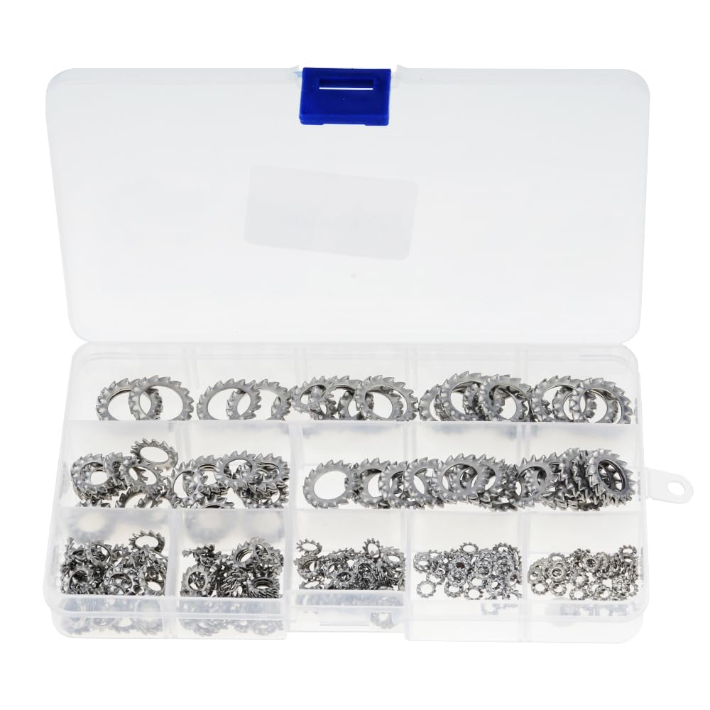300PCS/Box M2.5 M3 M4 M5 M6 M8 M10 M12 Mix 304 Stainless Steel Washers External Toothed Gasket Serrated Lock Washer Kit - (Color: 1 Box)