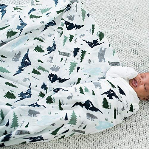 GRACED SOFT LUXURIES Extra Soft Bamboo Muslin Swaddle Baby Blankets 70% Bamboo 30% Cotton 2 Pack (Woodland Forest)