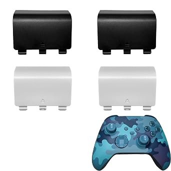 Battery Back Cover for Xbox Series S/X Controller, Battery Cover Door for Xbox Series S/X Controller, Battery Back Shell Repair Part Compatible with Xbox Series X/Series S Controller2Black+2White