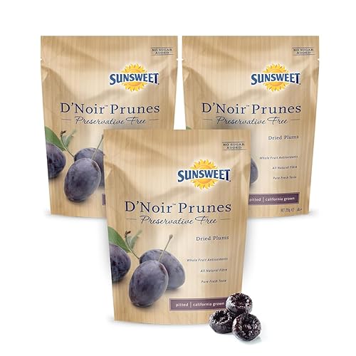 Sunsweet D'Noir Ciruelas pasas sin conservantes - Ciruelas sin azúcar y secas - Sin gluten, veganas, bajas en grasa - Fibra y minerales - Bolsa de 8
