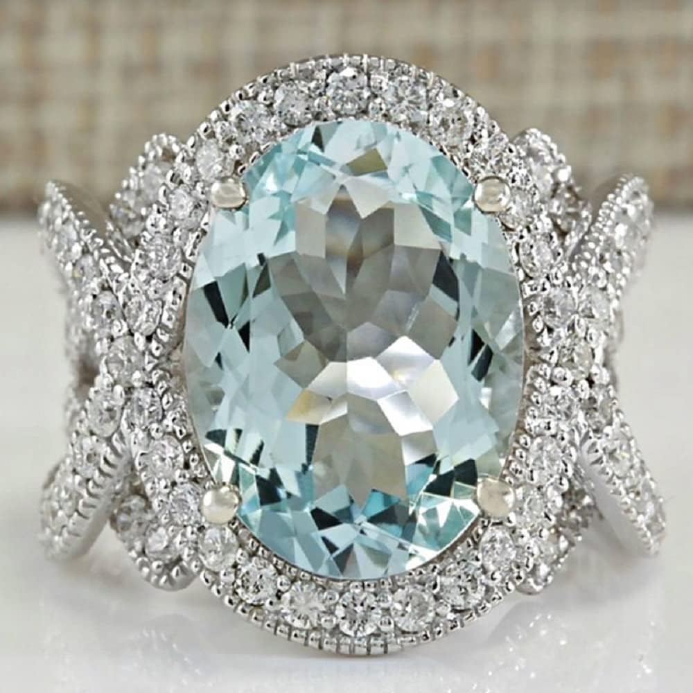 KOICCVQQ 925 Sterling Silver Retro Blue Crystal Gem Ring Aquamarine Diamonds Exotic Nationality Aristocrat Accessories Faux Grinding Exquisite Shiny Jewelry Classical Trend Wedding Bride Size 9 - Image 2